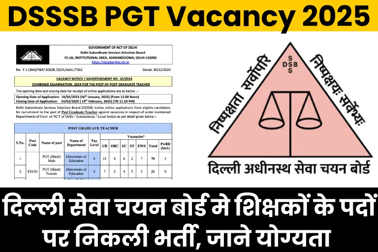 DSSSB PGT Vacancy 2025 Notification: दिल्ली सेवा चयन बोर्ड मे शिक्षकों के पदों पर निकली भर्ती, जाने योग्यता